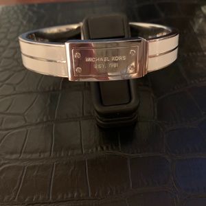 NWT - Michael Kors Silver-White Logo Bangle Bracelet